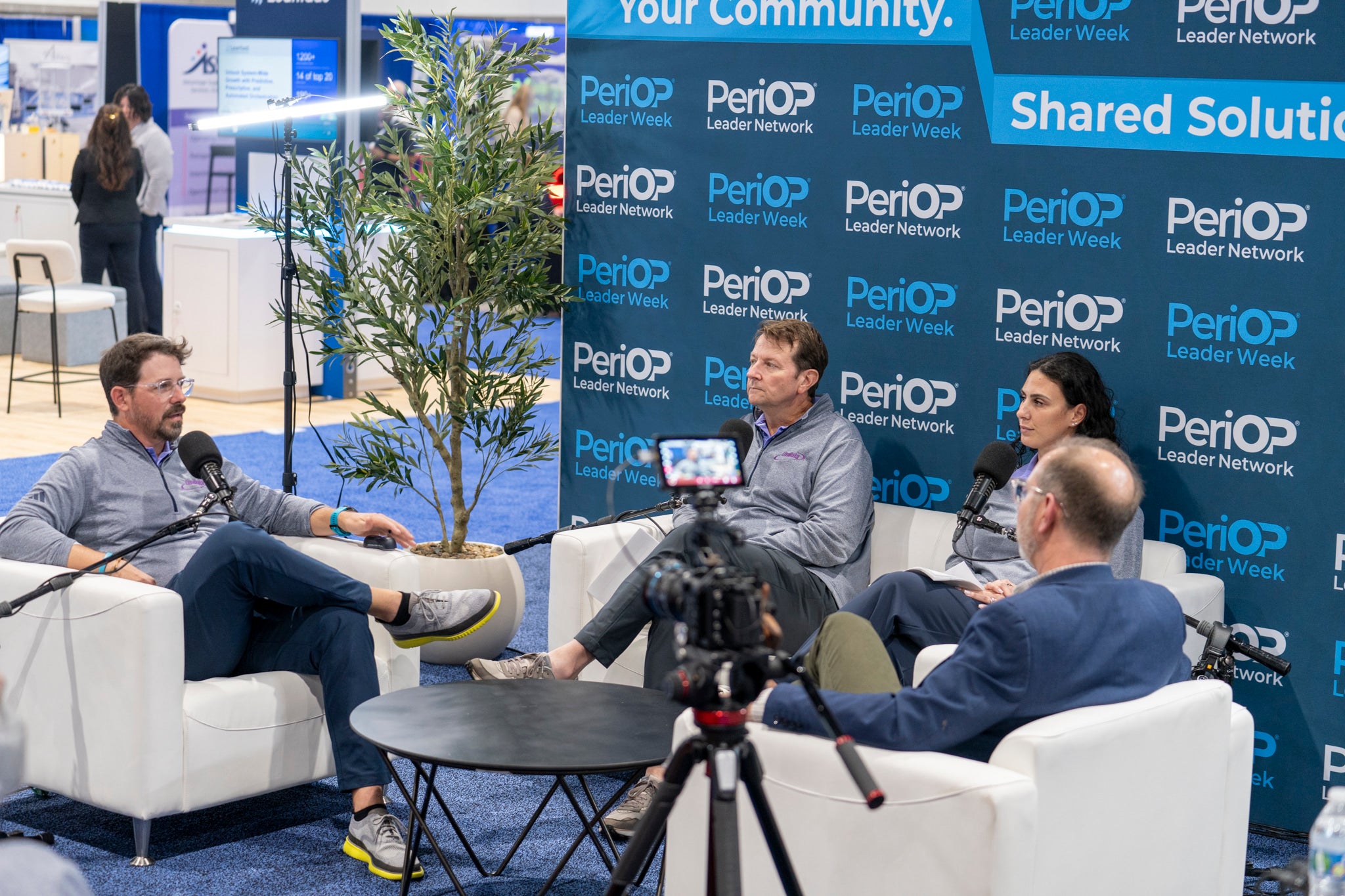 A recorded panel conversation in front of a Periop Leader Network backdrop